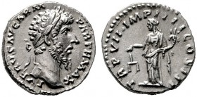  RÖMISCHE KAISERZEIT   Lucius Verus (161-169)   (D) Denarius (3,52g), Roma, Dezember 166-Dezember 167 n. Chr. Kopf mit Lorbeerkranz / Aequitas mit Waa...