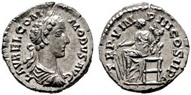  RÖMISCHE KAISERZEIT   Commodus (177/180-192)   (D) Denarius (3,30g), Roma, 179-180 n. Chr. Av.: L AVREL COM-MODVS AVG, Büste mit Lorbeerkranz, Drapie...