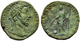  RÖMISCHE KAISERZEIT   Commodus (177/180-192)   (D) Sestertius (24,02g), Roma, 183 n. Chr. Av.: M COMMODVS ANT-ONINVS AVG PIVS, Kopf mit Lorbeerkranz ...