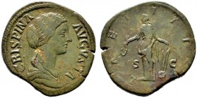  RÖMISCHE KAISERZEIT   Crispina (178-192)   (D) Sestertius (23,47g), Roma, 180-192 n. Chr. Büste mit Drapierung / Laetitia mit Kranz und Ruder, unter ...