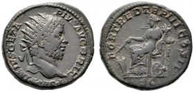  RÖMISCHE KAISERZEIT   Geta (209-211)   (D)  als Augustus. Dupondius (12,64g), Roma, 211 n. Chr. Av.: P SEPTIMIVS GETA - PIVS AVG BRIT, Kopf mit Strah...