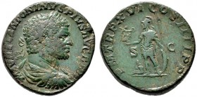  RÖMISCHE KAISERZEIT   Caracalla (198/211-217)   (D) Sestertius (25,08g), Roma, 213 n. Chr. Büste mit Lorbeerkranz, Drapierung und Kürass / Mars mit V...
