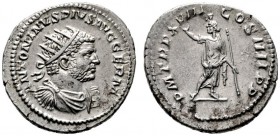  RÖMISCHE KAISERZEIT   Caracalla (198/211-217)   (D) AR-Antoninianus (4,43g), Roma, 215 n. Chr. Büste mit Strahlenkrone, Drapierung und Kürass / Serap...