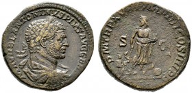  RÖMISCHE KAISERZEIT   Caracalla (198/211-217)   (D) Sestertius (24,22g), Roma, 215 n. Chr. Büste mit Lorbeerkranz, Drapierung und Kürass / Aesculapiu...
