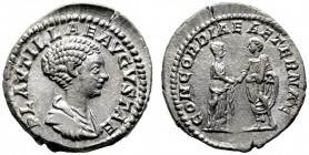  RÖMISCHE KAISERZEIT   Plautilla (202-205/211)   (D) Denarius (3,20g), Roma, 202-205 n. Chr. Büste mit Drapierung / Plautilla und Caracalla vis-à-vis ...