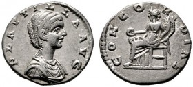  RÖMISCHE KAISERZEIT   Plautilla (202-205/211)   (D) Denarius (2,19g), Laodicea ad Mare (Latakia), 202 n. Chr. Büste mit Drapierung / Concordia mit Pa...