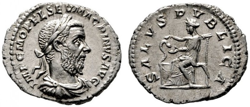  RÖMISCHE KAISERZEIT   Macrinus (217-218)   (D) Denarius (2,70g), Roma, April 21...