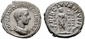  RÖMISCHE KAISERZEIT   Diadumenianus (218)   (D)  als Caesar 217-218. Denarius (3,15g), Roma, Mai 217-Mai 218 n. Chr. Av.: M OPEL ANT DIADVMENIAN CAES...