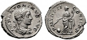  RÖMISCHE KAISERZEIT   Elagabalus (218-222)   (D) Denarius (3,28g), Roma, 219 n. Chr. Büste mit Lorbeerkranz und Drapierung / Providentia mit Stab und...