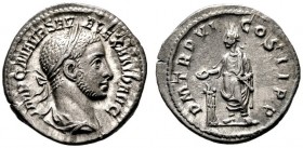  RÖMISCHE KAISERZEIT   Severus Alexander (222-235)   (D) Denarius (2,79g), Roma, 227 n. Chr. Büste mit Lorbeerkranz und Drapierung / Kaiser mit Patera...