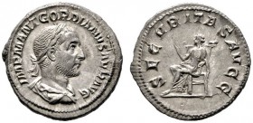  RÖMISCHE KAISERZEIT   Gordianus I. Africanus (238)   (D) Denarius (3,45g), Roma, Januar 238 n. Chr. Av.: IMP M ANT GORDIANVS AFR AVG, Büste mit Lorbe...