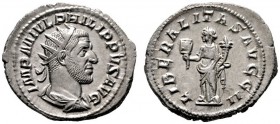  RÖMISCHE KAISERZEIT   Philippus I. Arabs (244-249)   (D) AR-Antoninianus (4,82g), Roma, auf die zweite Liberalitas, 245 n. Chr. Büste mit Strahlenkro...