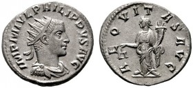  RÖMISCHE KAISERZEIT   Philippus II. (247-249)   (D) AR-Antoninianus (4,42g), Antiochia (Antakya), 247-249 n. Chr. Büste mit Strahlenkrone, Drapierung...
