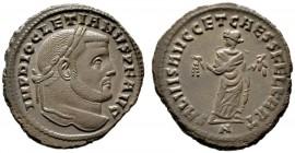  RÖMISCHE KAISERZEIT   Diocletianus (284-305)   (D) Follis (9,29g), Karthago, 299-303 n. Chr. Kopf mit Lorbeerkranz / Karthago mit Früchten, Sigle: A ...