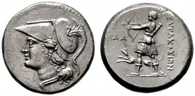  GRIECHISCHE MÜNZEN   SICILIA   Syrakusai   Fünfte Demokratie   (D) 12 Litrai (9,92g), ca. 214-212 v. Chr. Av.: Kopf der Athena mit korinthischem Helm...