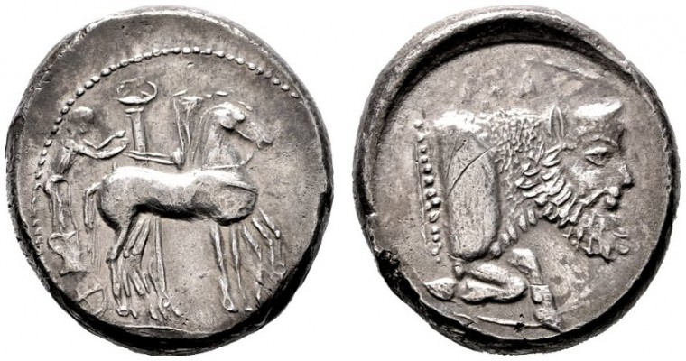  GRIECHISCHE MÜNZEN   SICILIA   Gela   (D) Tetradrachme (17,32g), ca. 465-450 v....
