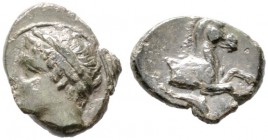  GRIECHISCHE MÜNZEN   SICILIA   Soloi (Kefra)   (D) Bronze (1,69g), als Kefra, Ende 4.-Anfang 3. Jhdt. v. Chr. Av.: Kopf mit Lorbeerkranz n.l. Rv.: Pf...