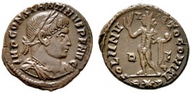  RÖMISCHE KAISERZEIT   Constantinus I. (306-337)   (D) Follis (3,75g), Roma, 1. Offizin, 314 n. Chr. Büste mit Lorbeerkranz, Drapierung und Kürass / S...