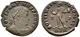  RÖMISCHE KAISERZEIT   Constantinus I. (306-337)   (D) Follis (2,58g), Treveri (Trier), 2. Offizin, 316 n. Chr. Büste mit Lorbeerkranz und Kürass / So...
