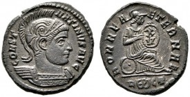  RÖMISCHE KAISERZEIT   Constantinus I. (306-337)   (D) Follis (3,71g), Roma, 3. Offizin, 320 n. Chr. Av.: CONST-ANTINVS AVG, Büste mit Helm und Kürass...