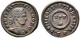  RÖMISCHE KAISERZEIT   Constantinus II. (337-340)   (D) Follis (3,03g), Ticinum (Pavia), 3. Offizin, 321-322 n. Chr. Büste mit Lorbeerkranz, Drapierun...