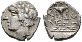  GRIECHISCHE MÜNZEN   ILLYRIA   Damastion   (D) Tetrobol (2,14g), ca. 395-380 v. Chr. Kopf des Apollon mit Lorbeerkranz / Dreifuß. May, Gruppe IV, S. ...
