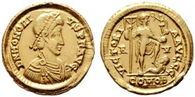  RÖMISCHE KAISERZEIT   Honorius (393-423)   (D) Solidus (4,44g), Ravenna, 402-406 n. Chr. Av.: D N HONORI-VS P F AVG, Büste mit Perlendiadem, Drapieru...