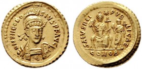  RÖMISCHE KAISERZEIT   Theodosius II. (402-450)   (D) Solidus (4,44g), Constantinopolis, Januar-Oktober 425 n. Chr. Av.: D N THEODOSI-VS P F AVG, Büst...