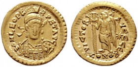  RÖMISCHE KAISERZEIT   Leo I. (457-474)   (D) Solidus (4,45g), Constantinopolis, 5. Offizin, 457-468 n. Chr. Av.: D N LEO PE-RPET AVG, Büste mit Helm,...