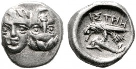  GRIECHISCHE MÜNZEN   THRACIA   Istros   (D) Trihemiobol (1,35g), ca. 380/350-330/280 v. Chr. Zwei Köpfe, der rechte Kopf umgekehrt / Adler mit angele...