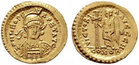 RÖMISCHE KAISERZEIT   Leo I. (457-474)   (D) Solidus (4,47g), Constantinopolis, 8. Offizin, 457-468 n. Chr. Av.: D N LEO PE-RPET AVG, Büste mit Helm,...