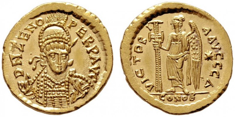  RÖMISCHE KAISERZEIT   Zeno (474-475/476-491)   (D) Solidus (4,49g), Constantino...
