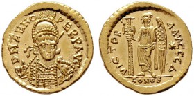  RÖMISCHE KAISERZEIT   Zeno (474-475/476-491)   (D) Solidus (4,49g), Constantinopolis, 3. Emission, 4. Offizin, 476-491 n. Chr. Av.: D N ZENO - PERP A...
