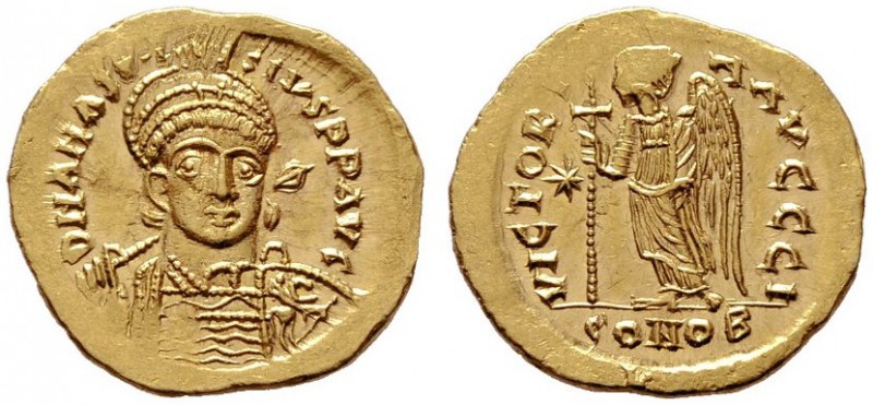  BYZANTINISCHE MÜNZEN   Anastasius I. (491-518)   (D) Solidus (4,45g), Constanti...