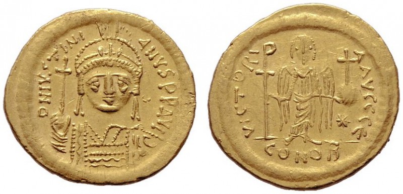  BYZANTINISCHE MÜNZEN   Iustinianus I. (527-565)   (D) Solidus (4,45g), Constant...