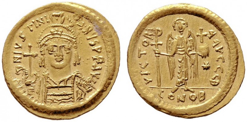  BYZANTINISCHE MÜNZEN   Iustinianus I. (527-565)   (D) Solidus (4,46g), Constant...