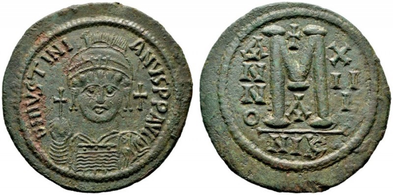  BYZANTINISCHE MÜNZEN   Iustinianus I. (527-565)   (D) Follis (40 Nummi) (21,24g...