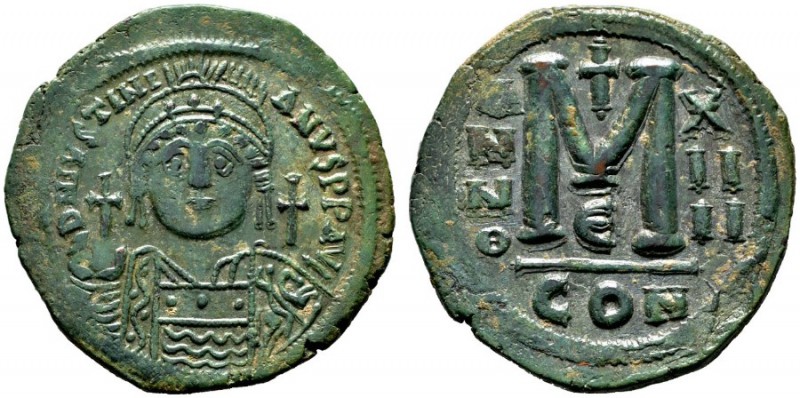  BYZANTINISCHE MÜNZEN   Iustinianus I. (527-565)   (D) Follis (40 Nummi) (22,00g...
