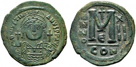  BYZANTINISCHE MÜNZEN   Iustinianus I. (527-565)   (D) Follis (40 Nummi) (22,00g), Constantinopolis, 5. Offizin, Jahr 14 = 540-541 n. Chr. Büste mit H...