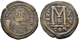  BYZANTINISCHE MÜNZEN   Iustinianus I. (527-565)   (D) Follis (40 Nummi) (22,54g), Constantinopolis 2. Offizin, Jahr 15 = 541-542 n. Chr. Büste mit He...