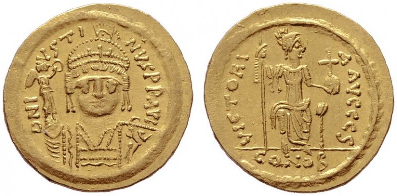 BYZANTINISCHE MÜNZEN   Iustinus II. (565-578)   (D) Solidus (4,50g), Constantin...