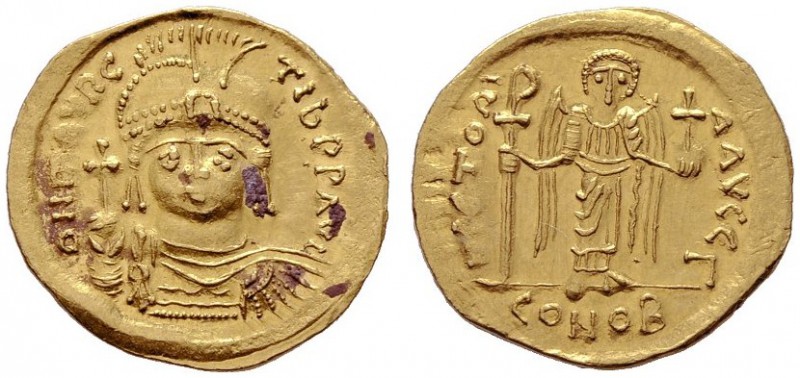  BYZANTINISCHE MÜNZEN   Mauricius Tiberius (582-602)   (D) Solidus (4,37g), Cons...
