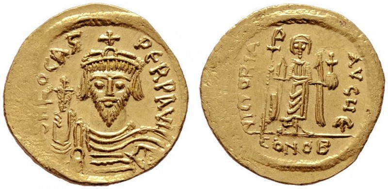  BYZANTINISCHE MÜNZEN   Phocas (602-610)   (D) Solidus (4,43g), Constantinopolis...