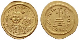  BYZANTINISCHE MÜNZEN   Heraclius (610-641)   (D) Solidus (4,45g), Constantinopolis, 1. Offizin, 613-616 n. Chr. Büste des Heraclius mit Kreuzdiadem u...