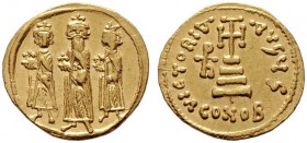  BYZANTINISCHE MÜNZEN   Heraclius (610-641)   (D) Solidus (4,44g), Constantinopolis, 6. Offizin, 639-641 n. Chr. Heraclius, Heraclius Constantinus und...