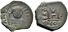  BYZANTINISCHE MÜNZEN   Heraclius (610-641)   (D) Follis (40 Nummi) (11,44g), Constantinopolis 3. Offizin, Jahr 1 = 610-611 n. Chr. Büste mit Helm, Pe...