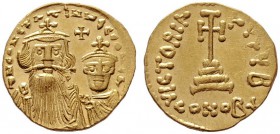  BYZANTINISCHE MÜNZEN   Constans II. (641-668)   (D) Solidus (4,50g), Constantinopolis, 2. Offizin, 654-659 n. Chr. Büste des Constans II. mit Kreuzdi...