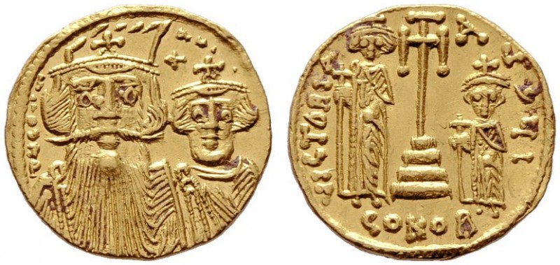  BYZANTINISCHE MÜNZEN   Constans II. (641-668)   (D) Solidus (4,32g), Constantin...