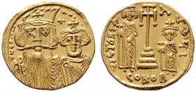  BYZANTINISCHE MÜNZEN   Constans II. (641-668)   (D) Solidus (4,32g), Constantinopolis, 10. Offizin, 662-667 n. Chr. Büste des Constans II. mit Helm, ...