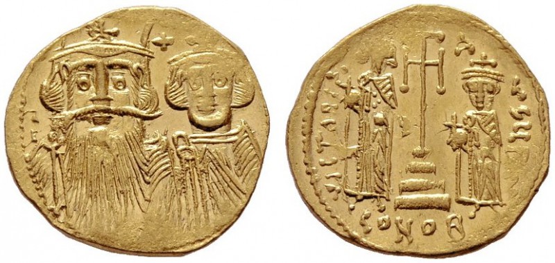  BYZANTINISCHE MÜNZEN   Constans II. (641-668)   (D) Solidus (4,28g), Constantin...